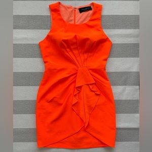 AKIRA Bright Neon Dress with Gathered Bodice and Skirt, Orange, Party Dress